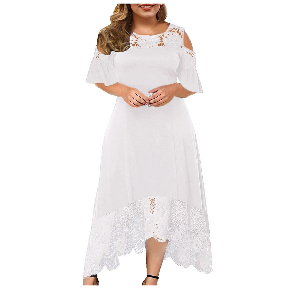 Thumbnail: Plus Size Long Dress Solid Women Elegant Sweet Hallow Out Lace Evening Dress Se