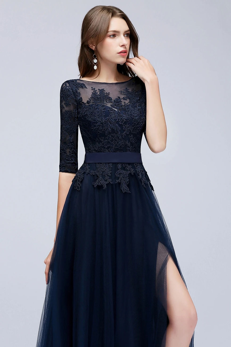 Thumbnail: BABYONLINE EVEN DRESS Illusion Lace Appqulies Bodice Tulle Chiffon Skirt Long M