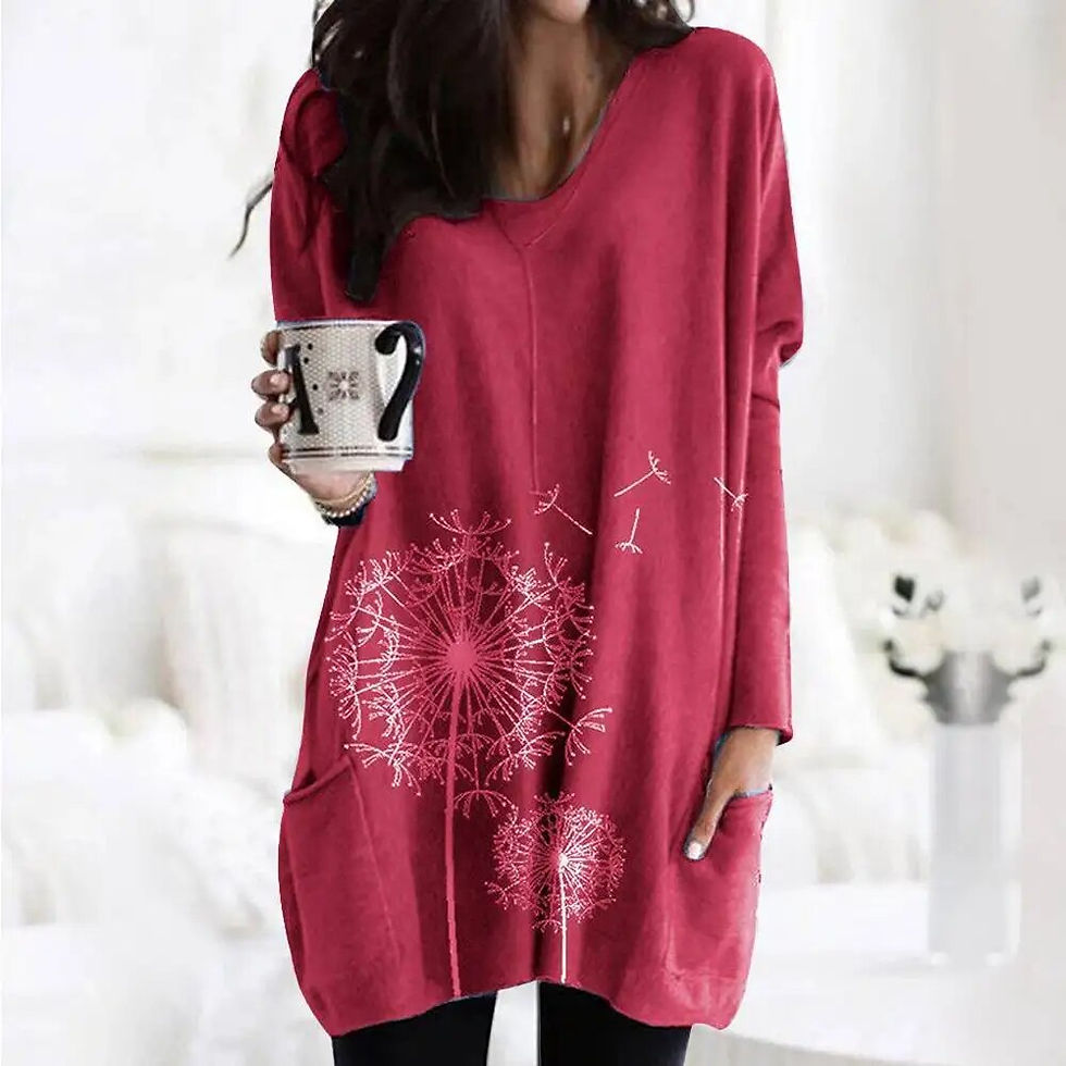 Thumbnail: Women's Floral Print Long Sleeve Tunic Tops T-shirt Ladies Casual Loose Blouse