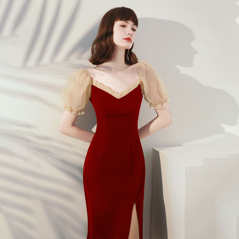Thumbnail: Burgundy Medium Length Dress For Women