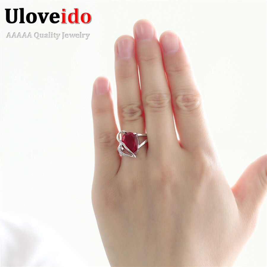 Thumbnail: US STOCK 10% Pear Ring Purple Women's Ring Silver Color Crystal Jewelry Rings