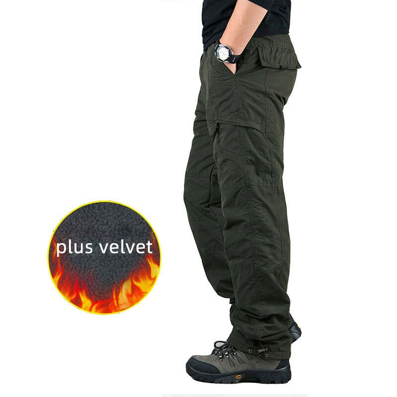 Thumbnail: 2022 Winter Warm Cargo Pants Mens Thicken Fleece Military Trousers Men Plus