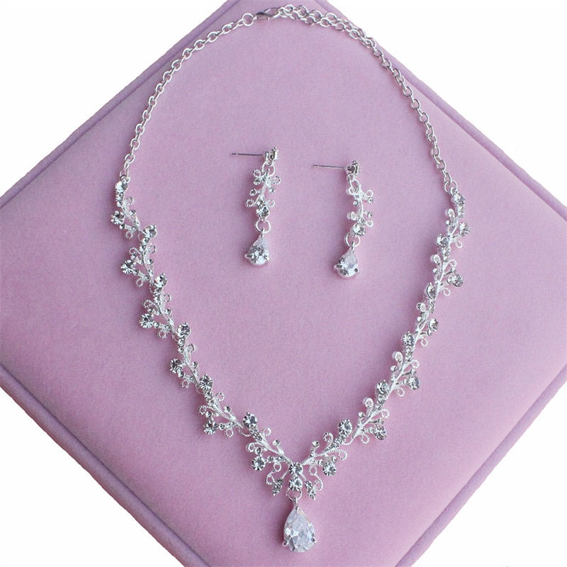 Thumbnail: New bridal headwear, crown, three-piece wedding necklace, earring, zircon set,