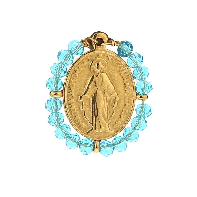 Thumbnail: 4pcs Stainless Steel Handmade Crystal Beads Gold Medal Religious Maria