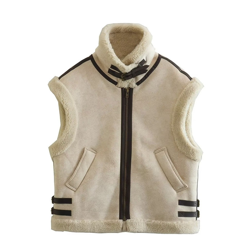 Thumbnail: Fur Vest Women Faux Sheepskin Fur Waistcoat Chic Lady Faux Leather Fleece Warm