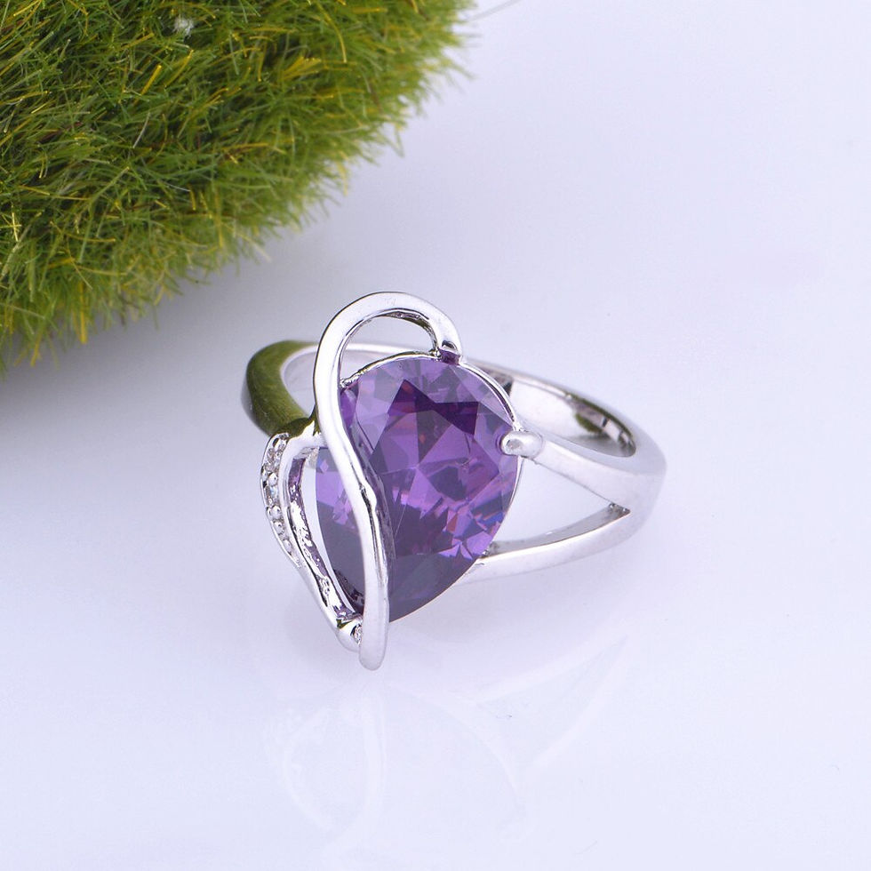 Thumbnail: US STOCK 10% Pear Ring Purple Women's Ring Silver Color Crystal Jewelry Rings