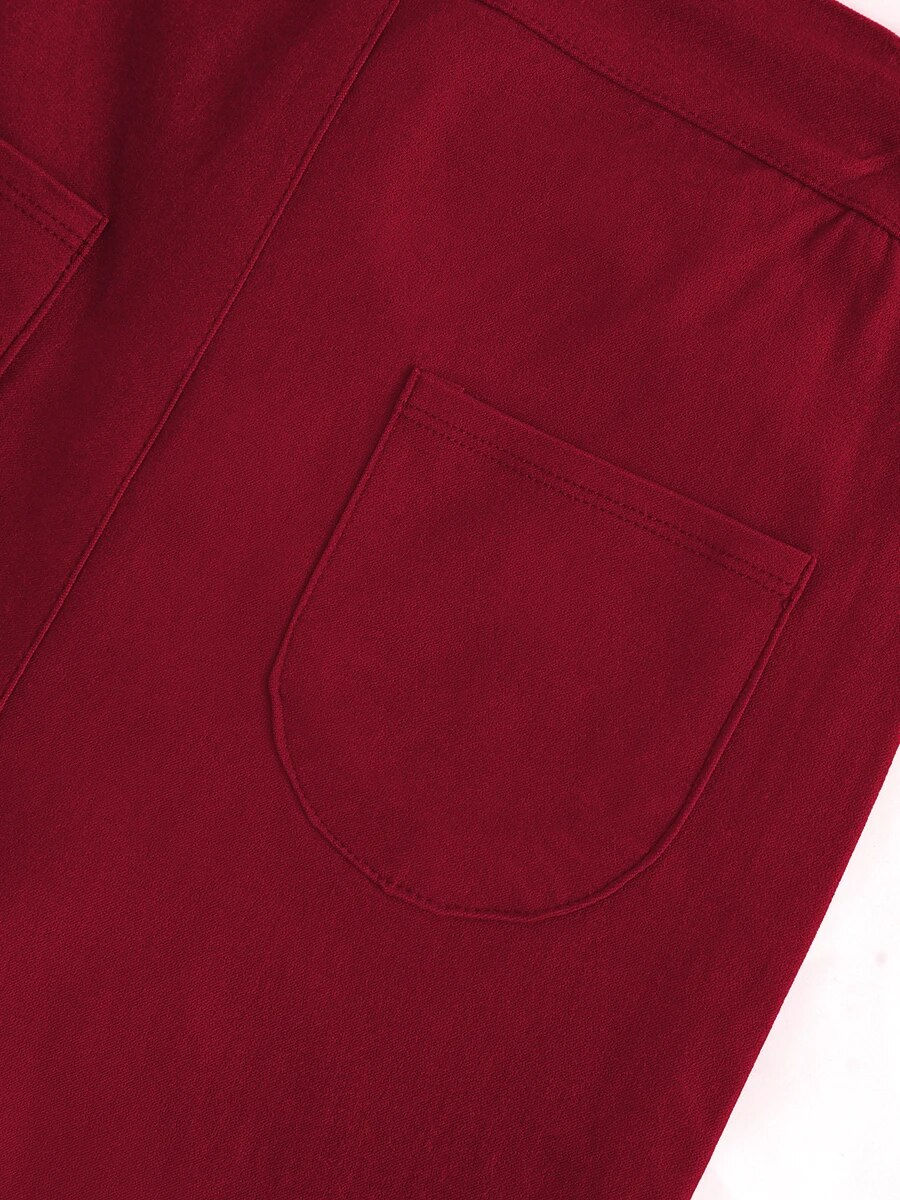 Thumbnail: LW Plus Size High-waisted Zipper Design Pants Autumn Wine Red Pencil Pants Fash