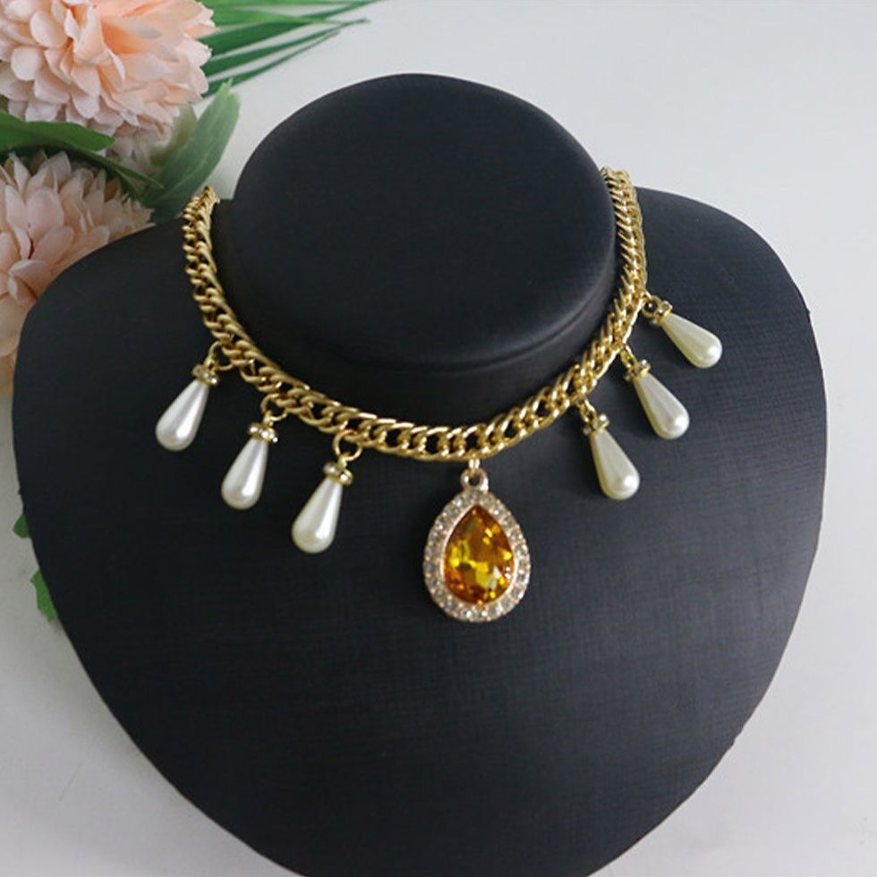 Thumbnail: Stonefans Punk Simulated Pearl Pendant Cuban Chain Necklace for Women