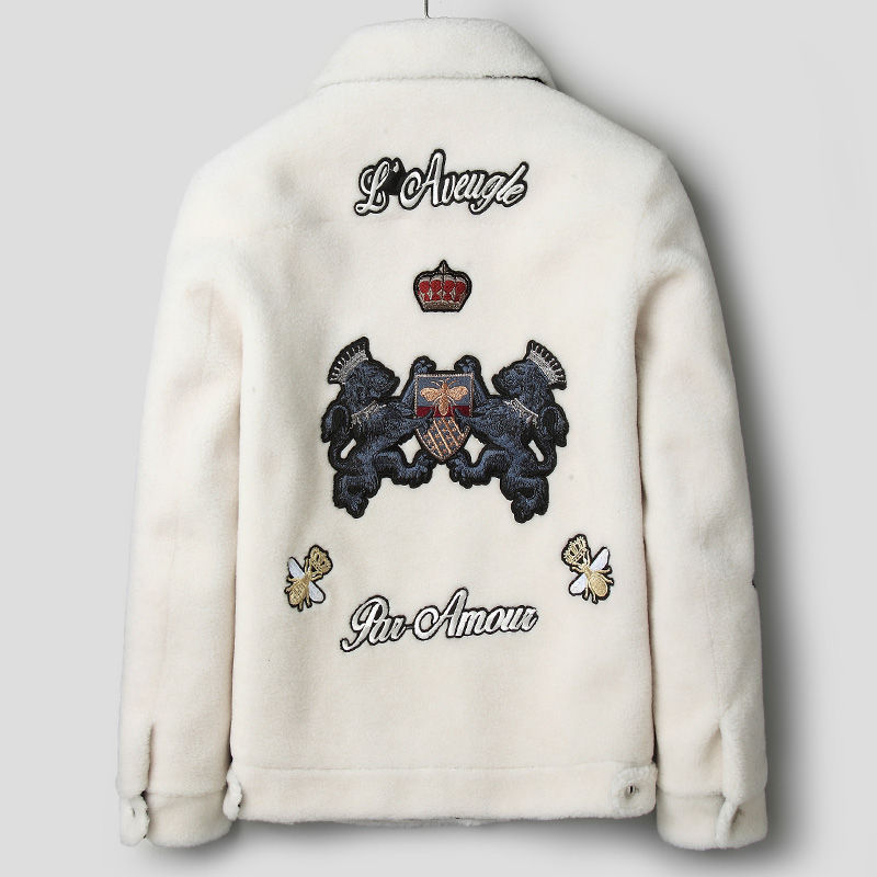 Thumbnail: Fashionable White Grain Lamb Fur Jacket