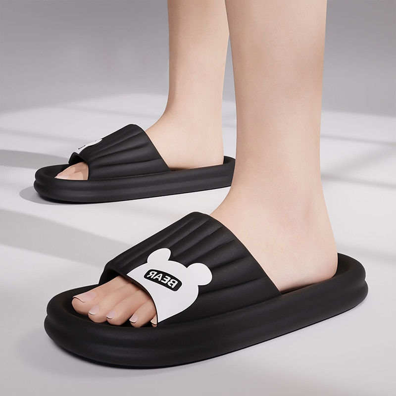 Thumbnail: Cartoon Bear Summer Men Indoor Slippers Non Slip Bathroom Home  Floor Flat Shoe