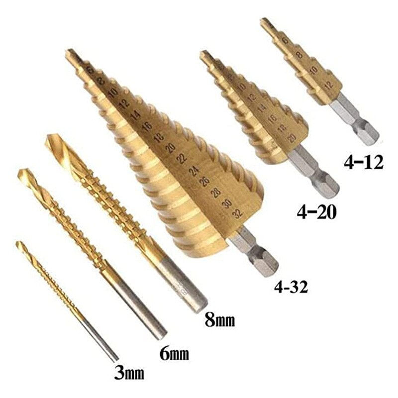 Thumbnail: Step Drill Bit Saw Drill Bit Set Titanium Milling Cutter 4-12 4-20 4-32mm 3 6 8