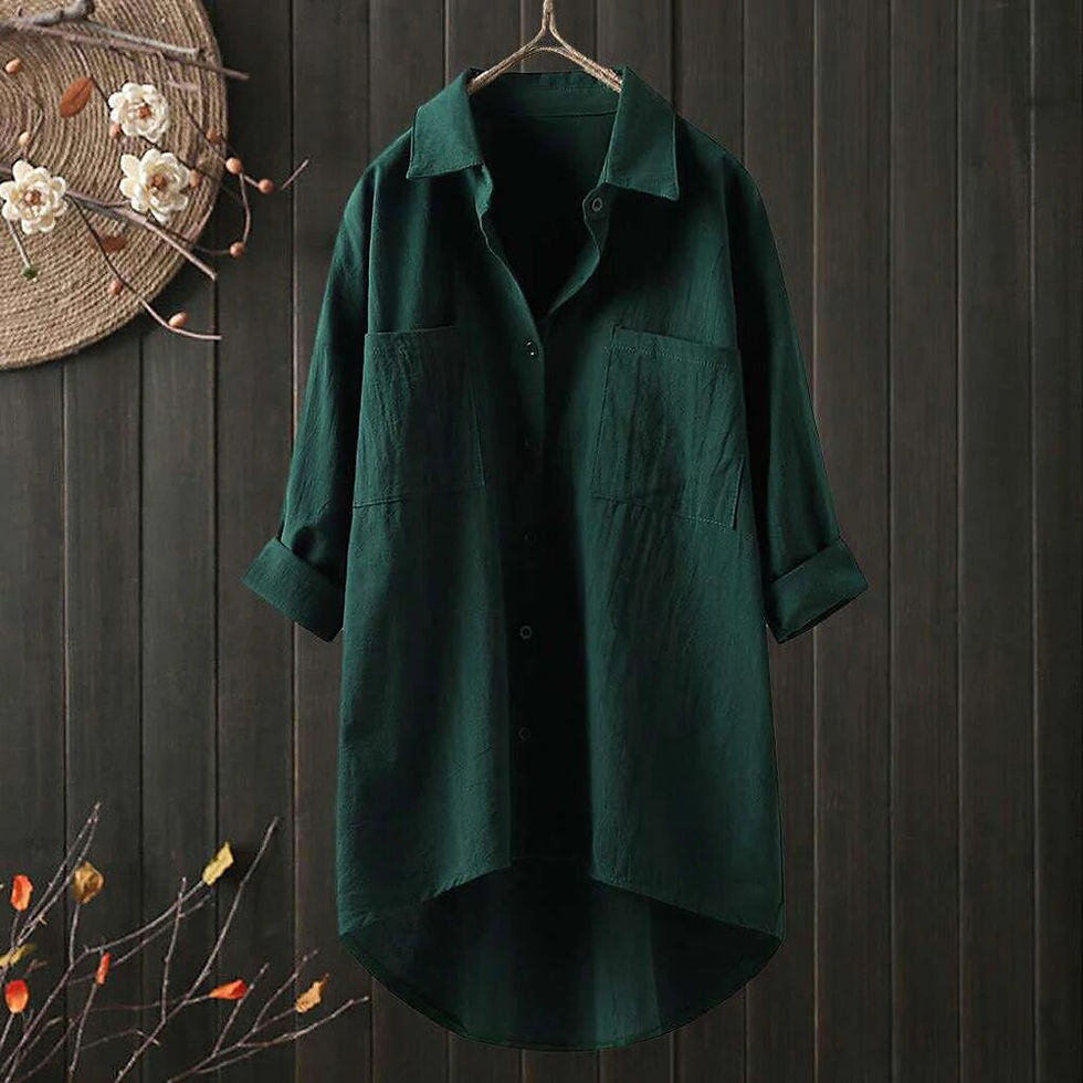 Thumbnail: Women's Autumn Solid 3/4 Long Sleeve Tunic Tops Ladies Winter Turn-down Collar