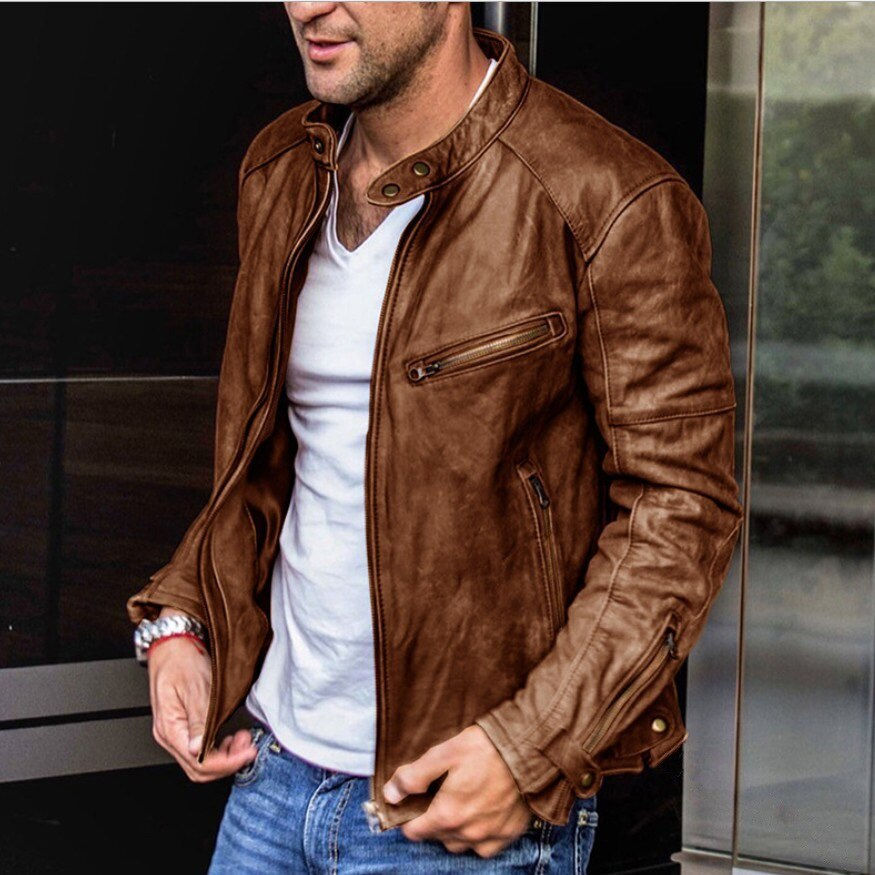 Thumbnail: Men's Leather Jacket Winter Autumn Mens Motorcycle PU Coat Warm Cool Slim Outwe