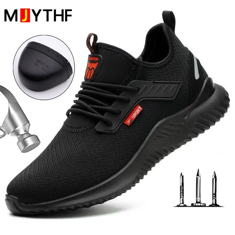 Safety Shoes Men With Steel Toe Cap Anti-smash Men Work Shoes Sneakers Light Pu