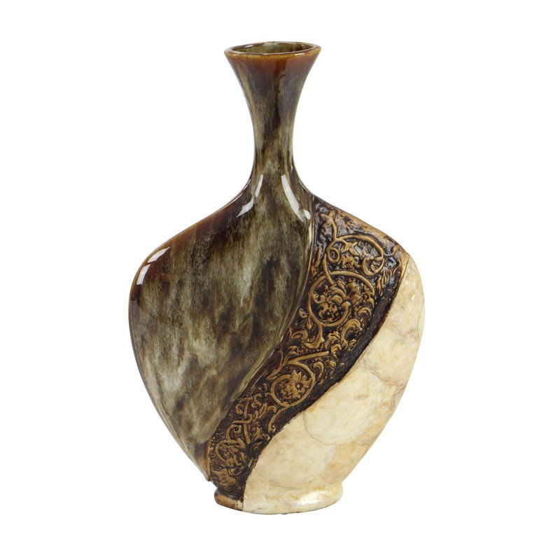 Thumbnail: Traditional Ceramic Decorative Vase with Vine Detailed Engravings and Oval Shap