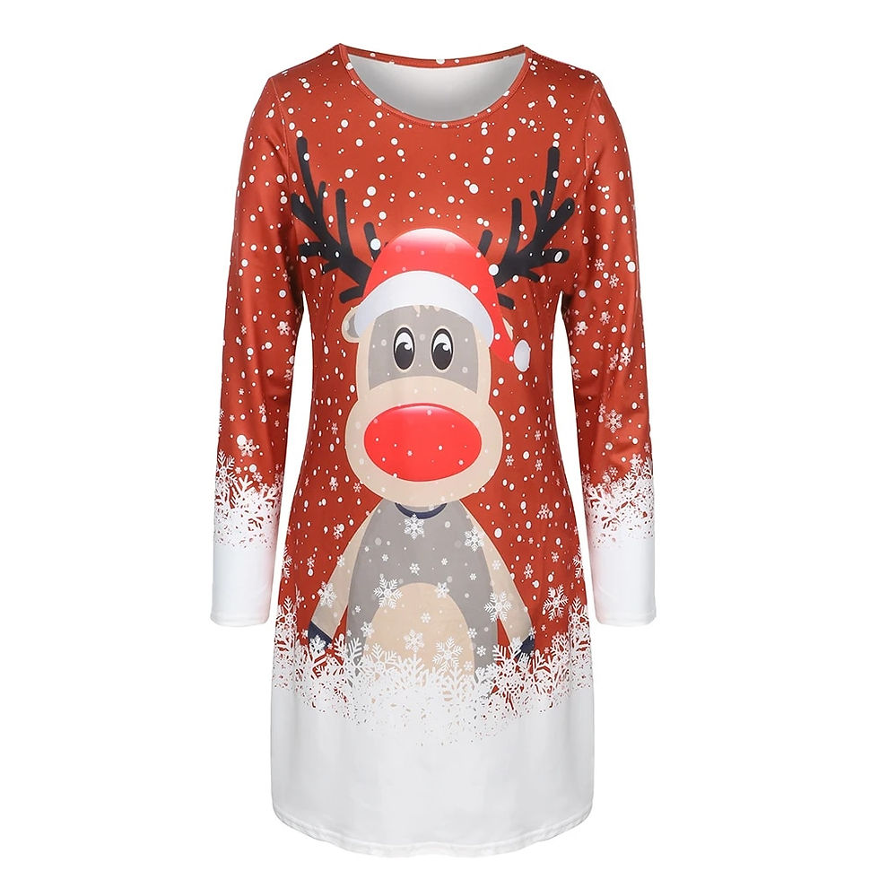 थंबनेल: Cartoon Elk Dress Women Cute Christmas Snowflake Evening Sexy Dress Winter Shor