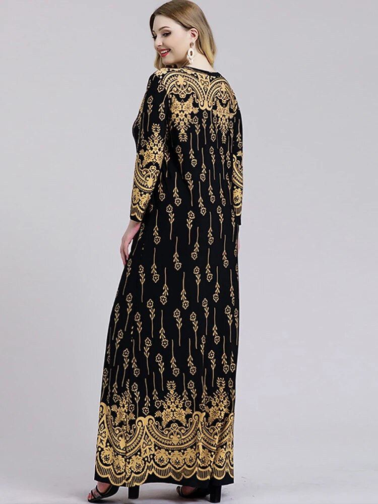 Miniaturebillede: Abaya Muslim Dress Woman Autumn Winter Long Sleeve Retro Floral Print Maxi Long