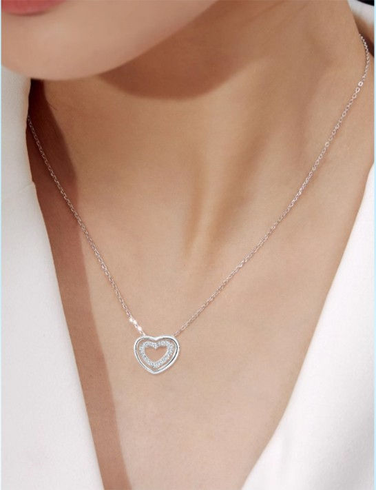 Miniatura: S925 Sterling Silver Heart To Heart Pendant Necklace