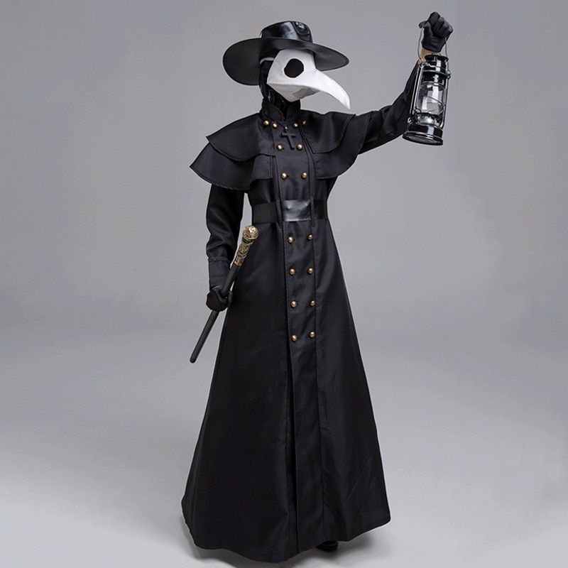 Thumbnail: Halloween Medieval Hooded Robe Plague Doctor Costume Mask Hat for Men Monk Cosp