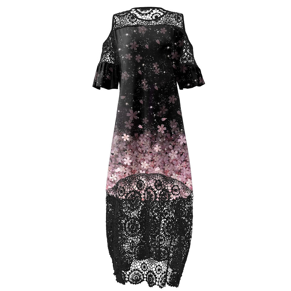 Indexkép: Women Plus Size Off The Shoulder Aysemmetrical Maxi Dress Floral Lace Ruffle He