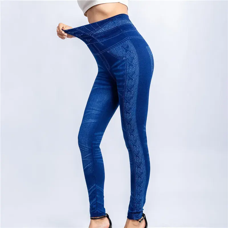 섬네일: NEW2023 Women 2022 Imitation Distressed Denim Jeans Leggings Casual High