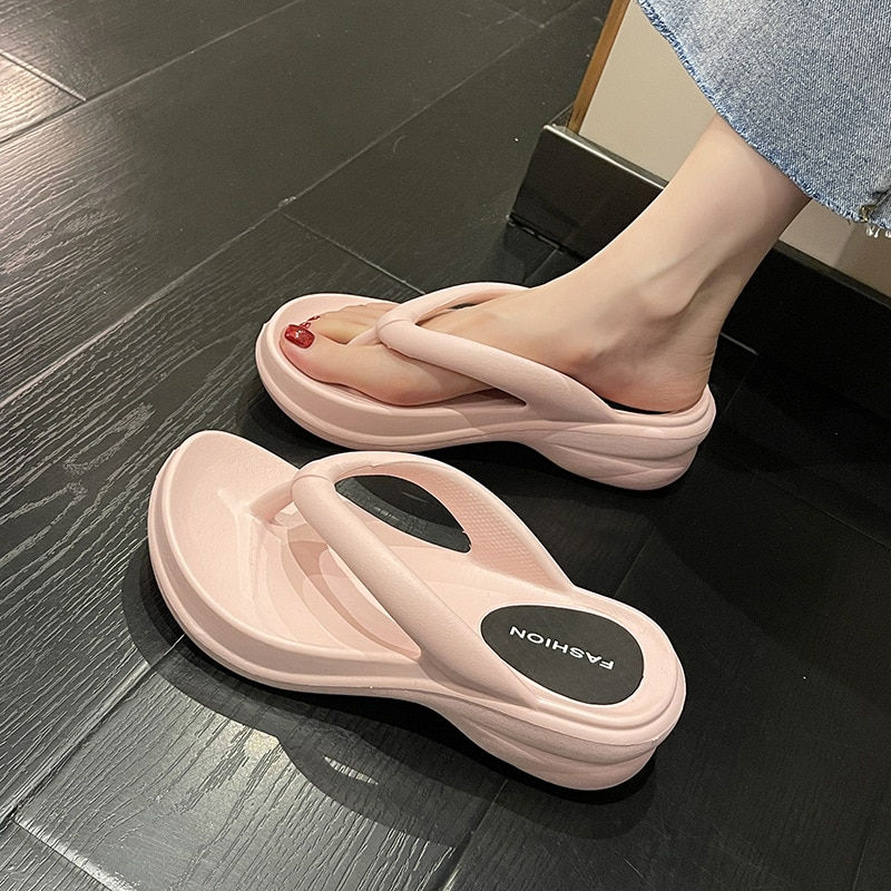 縮圖：Thick Sole Wedges Flip Flops For Women 2023 Summer Clip  Platform Sandals Woman