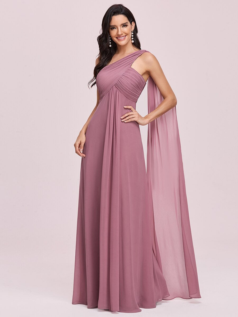 Thumbnail: Ever-Pretty Pleated One Shoulder Long Chiffon Evening Dress