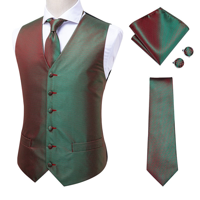 Thumbnail: Hi-Tie 20 Color Silk Men's Vests and Tie Business Formal Dresses Slim Vest 4PC