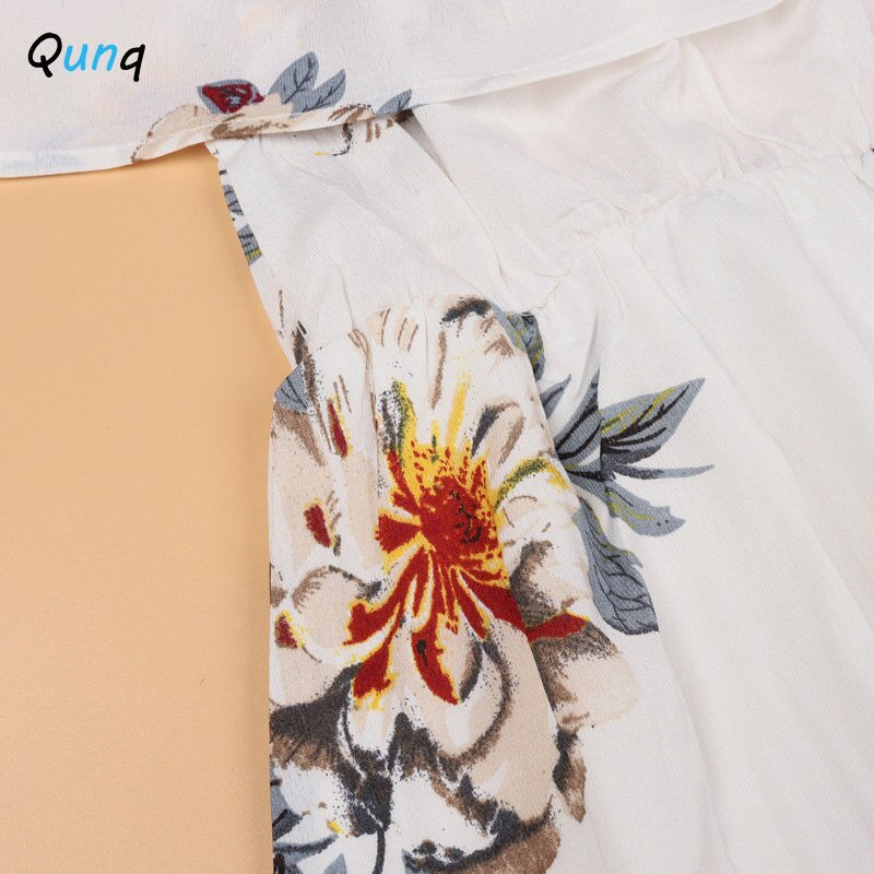 Thumbnail: Qunq Summer New Parent-Child Outfit One-Line Shoulder Printed Chiffon Temperame