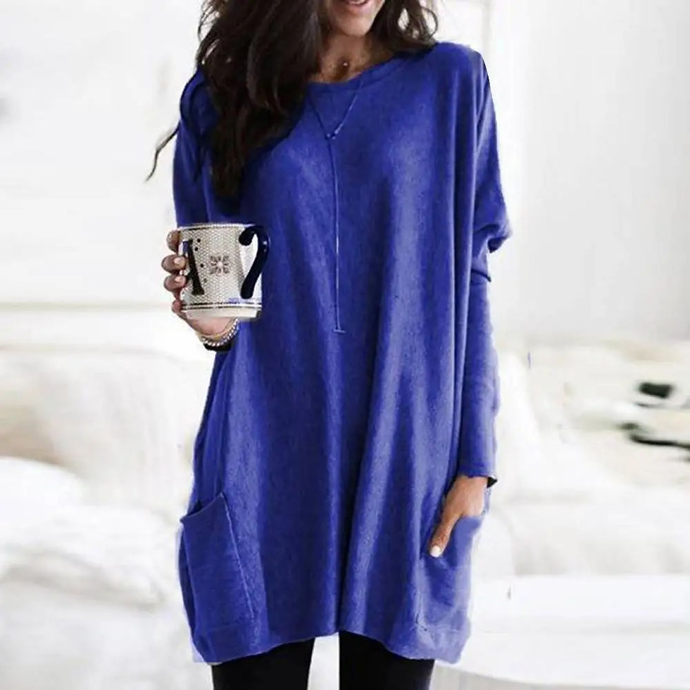 Thumbnail: Women‘s Long Sleeve Pocket Tunic Tops Blouse Ladies Casual Loose Jumper Pullove