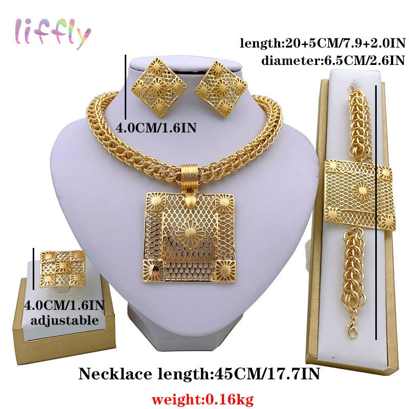 Thumbnail: Gold Color African Jewelry Sets for Women Necklace Nigerian Bridal Wedding Luxu
