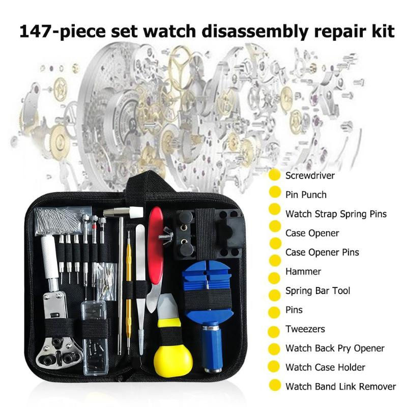 Thumbnail: 147pcs Watch Repair Tool Kit Watchmaker Link Pin Remover Case Opener Spring Bar