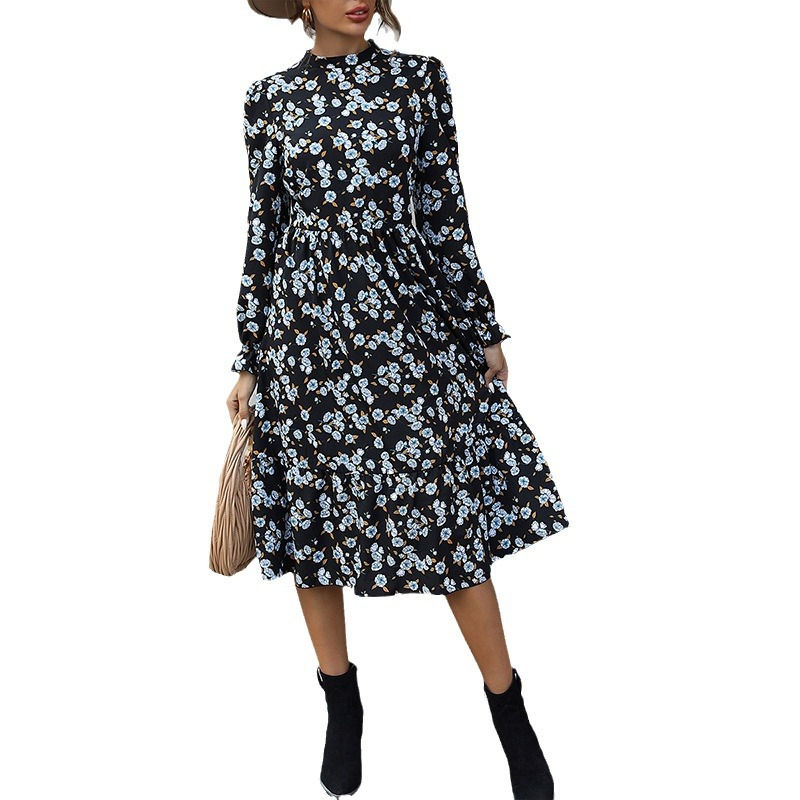 Thumbnail: Women's Graceful And Fashionable Long-sleeve Round-collar Dress
