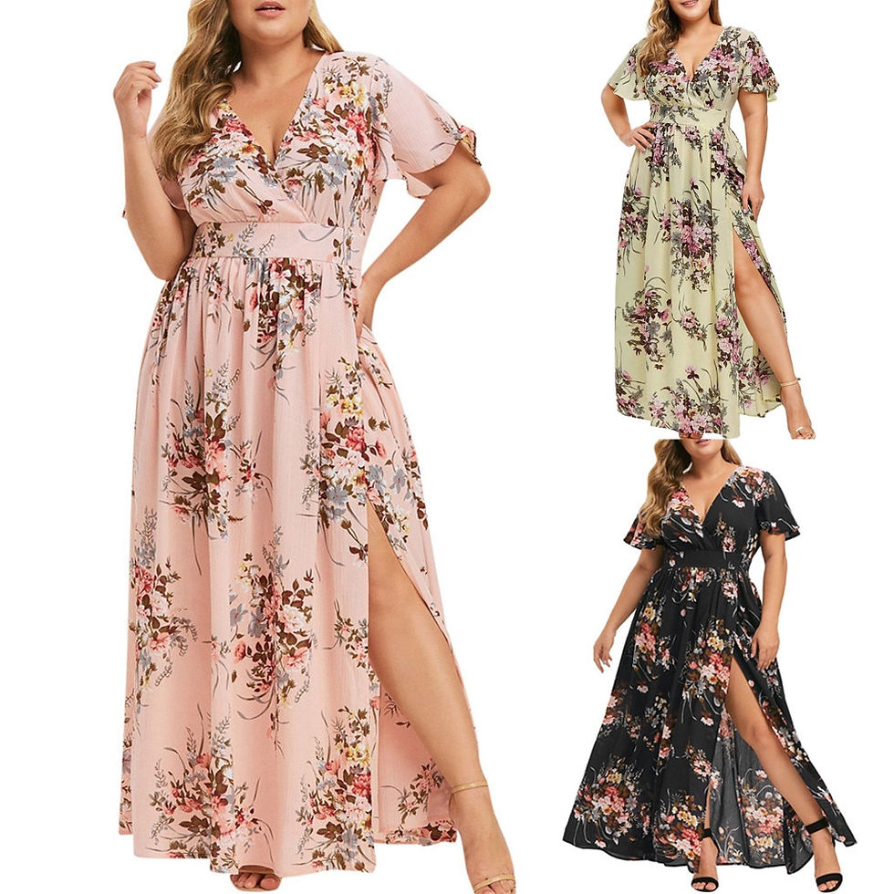 Thumbnail: Plus Size Dresses for Women Sexy Bohemian V-neck Floral Print Maxi Dress Short