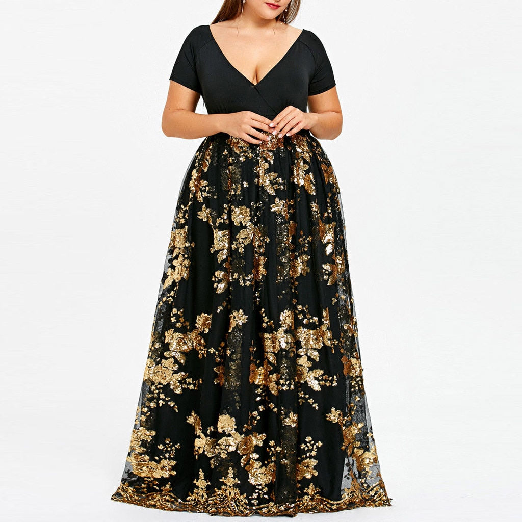 New Maxi Dresses For Women Plus Size Bohemian Beach Summer Sundress V-Neck Shor