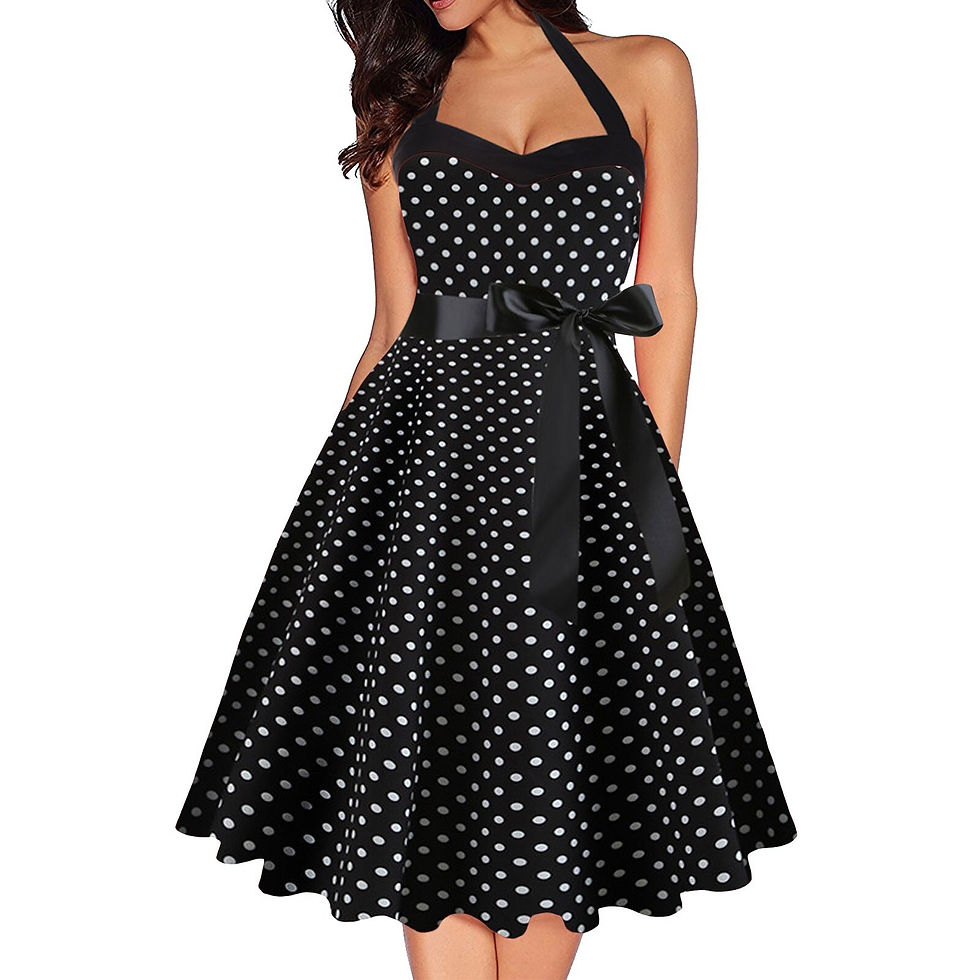 Thumbnail: Sexy Retro Polka Dot Dress For Women Audrey Hepburn Vintage Halter Dress 50s