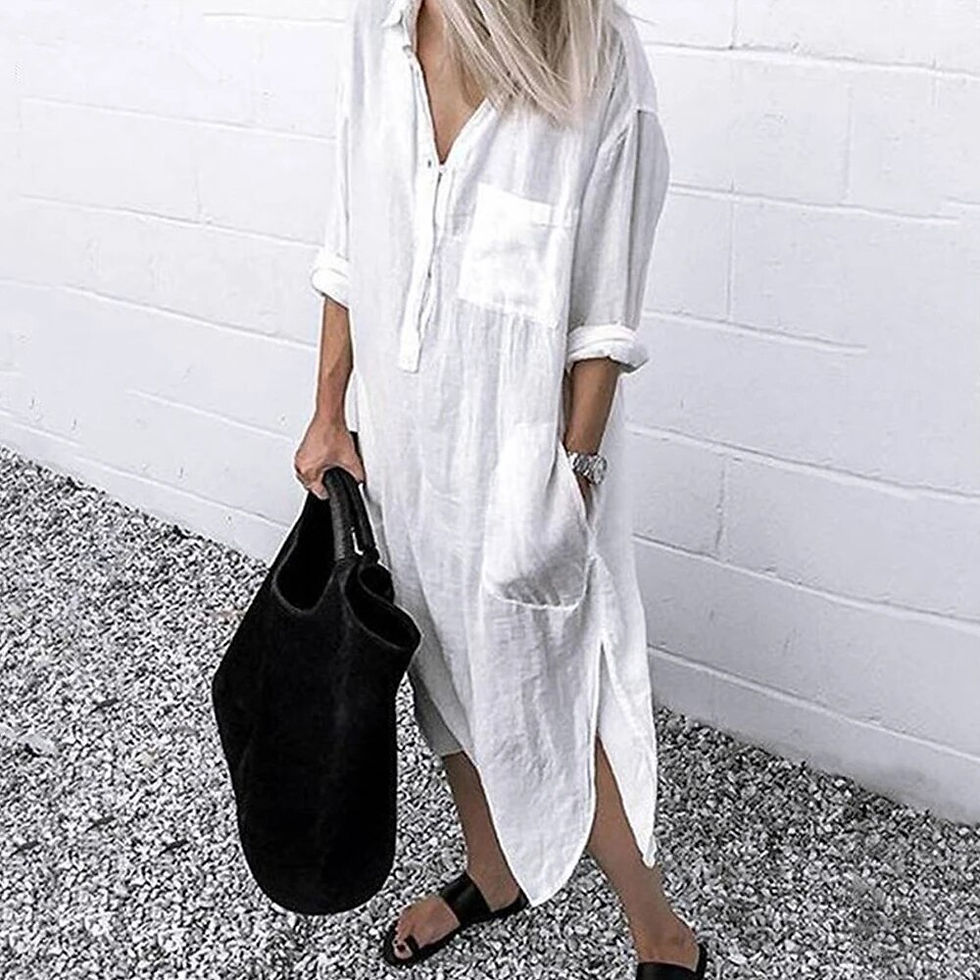 Miniatura: Plus Size Cotton Linen Long Dress for Women 2023 Summer Casual Short Sleeve Shi