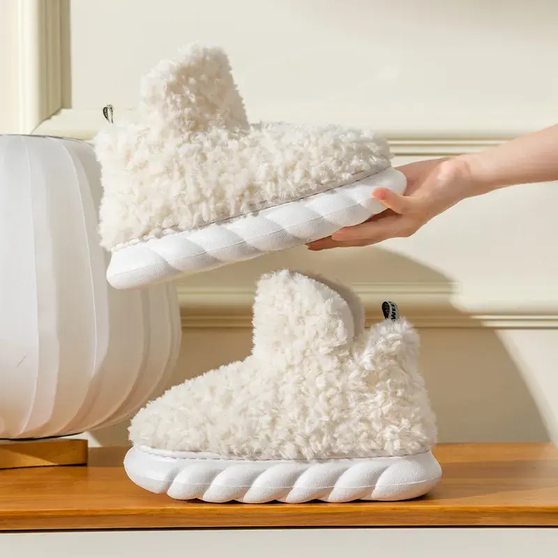 Thumbnail: Furry Slipper Winter Home Slipper for Women Warm Fur High Top 4CM Thick EVA Sho