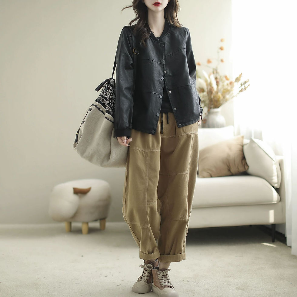 Thumbnail: Autumn Women's Black Top Fashion Casual PU Leather Jacket