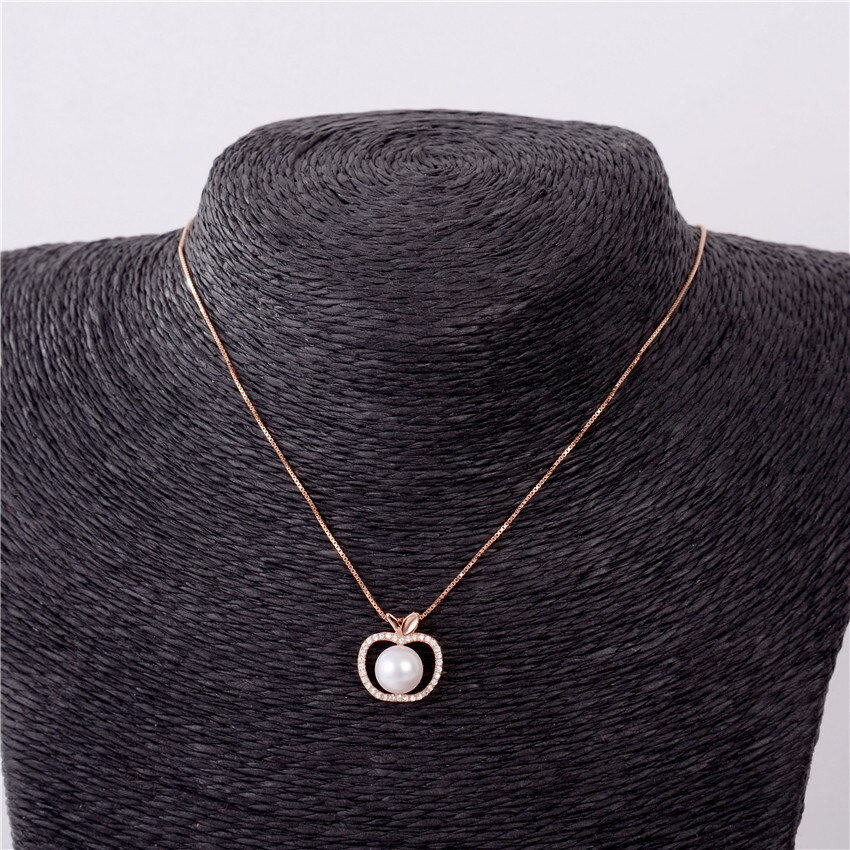 Miniature : Almei Freshwater Pearl Apple Pendant Genuine 925 Sterling Silver Necklace Women