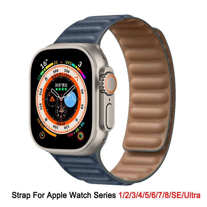 Thumbnail: Leather Strap For Apple Watch Ultra Band 49mm 45mm 40mm 41mm 42mm 38mm 44mm Ori