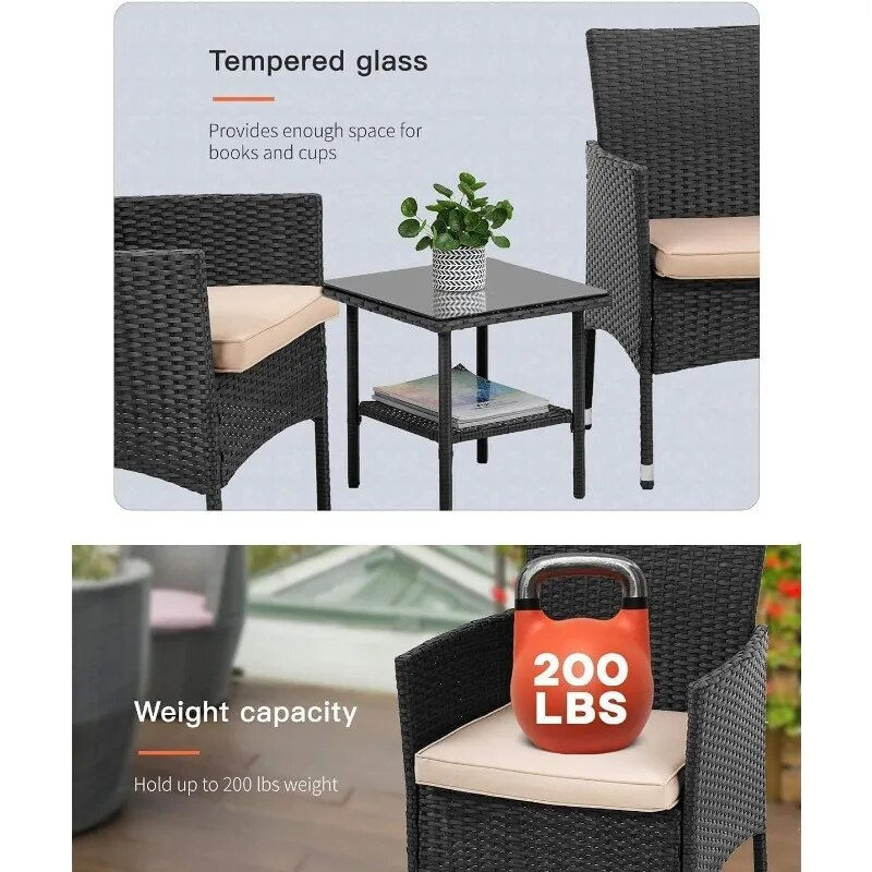 Thumbnail: Outdoor Wicker Bistro Rattan Chair Conversation Sets with Coffee Table for Yard