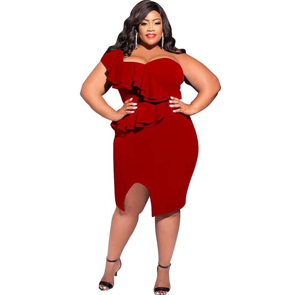 Thumbnail: Perl Plus Size Fashion Casual Ruffle Slit Single Shoulder Sleeve Dress for Women