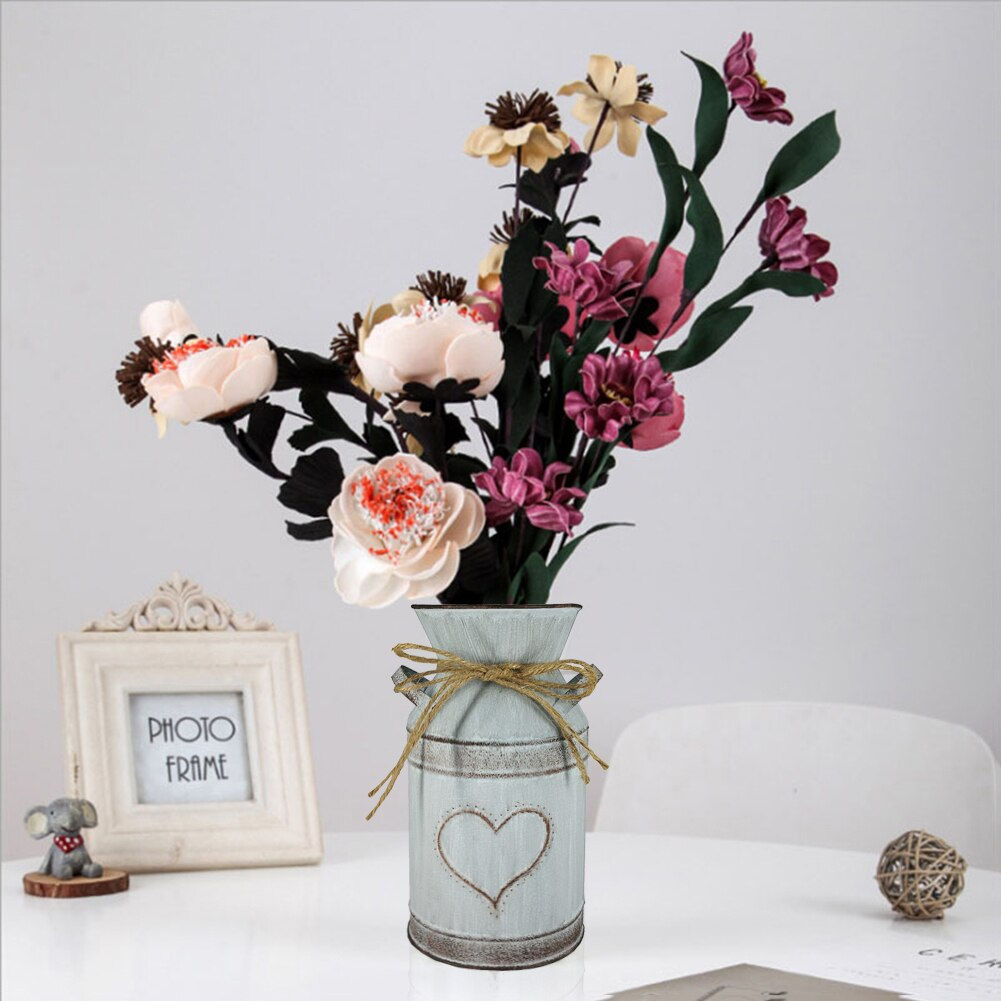 Retro Garden Metal Flower Vases Home Wedding Artificial Flowers Bucket Barrel H