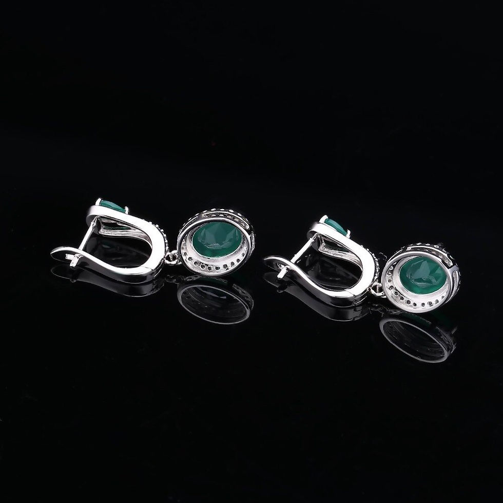 Thumbnail: Gem's Ballet 5.15Ct Natural Green Agate Vintage Earrings 925 Sterling Silver Ge