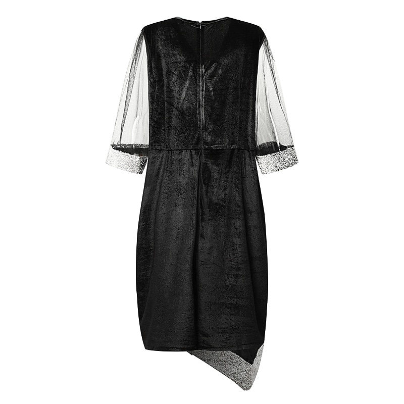 Thumbnail: Women Plus Size Curve Sequin Evening Dresses V Neck Ruched Mesh Sleeve Spring S