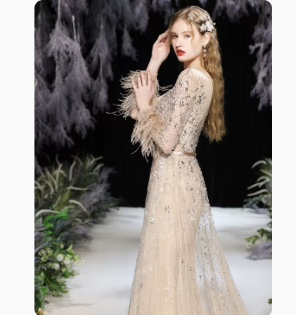 Thumbnail: Heavy Industry Nailed Beaded Diamond-encrusted Evening Dress Hostess Long Style