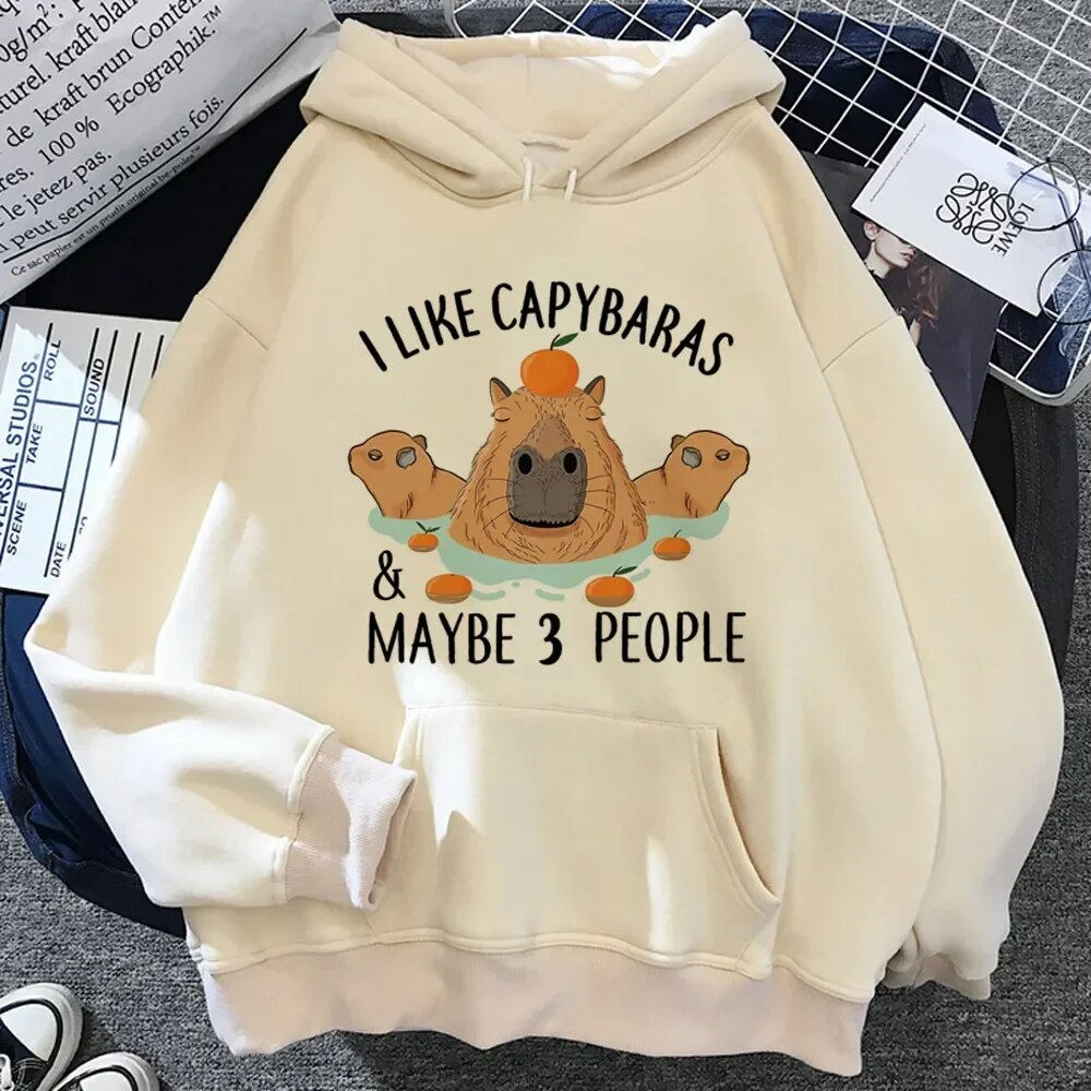 Plus Size Kawaii Capybara Print Hoodies Women Male Autumn Winter Y2k Aesthetic