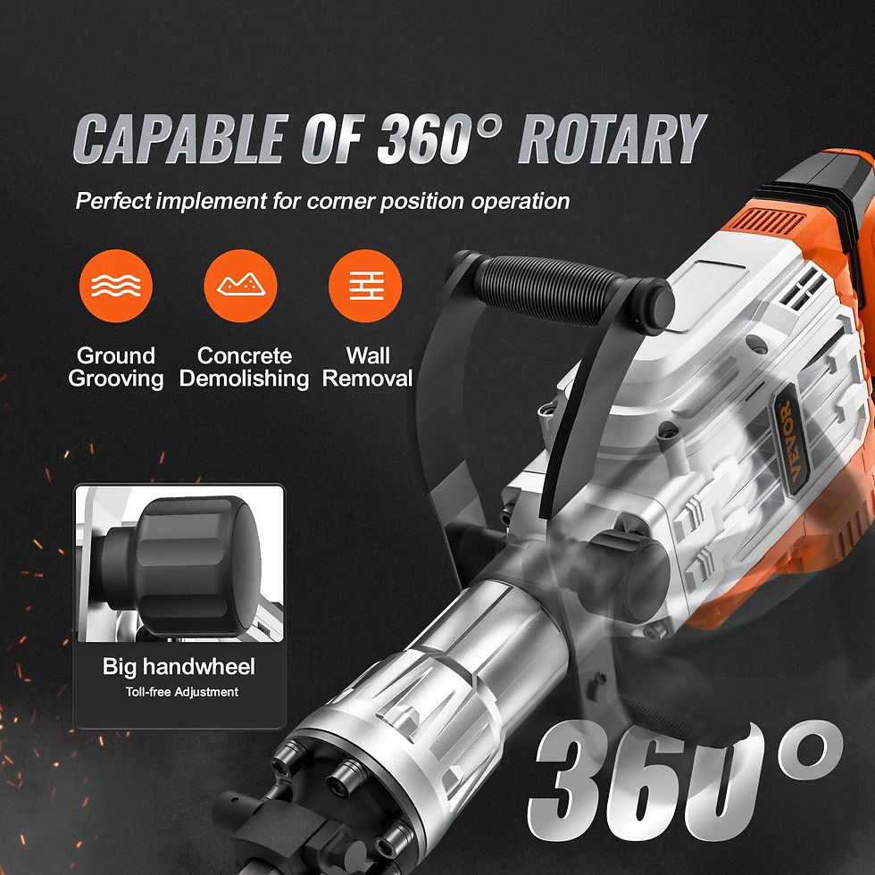 Thumbnail: VEVOR 1700W Demolition Jack Hammer 60J Electric Jackhammer Concrete Breaker wit