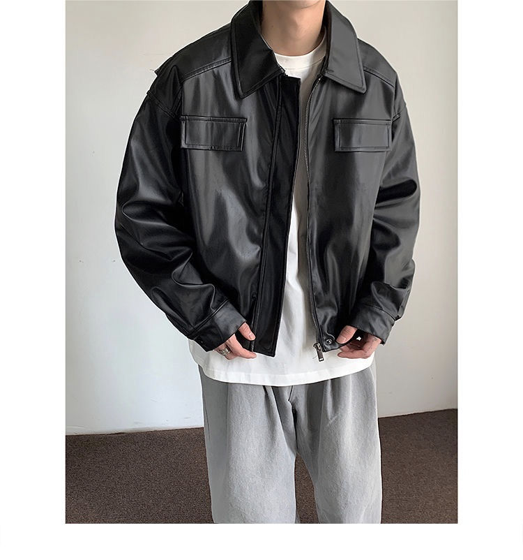 Minijatura: Vintage Motorcycle Leather Coat Men's Autumn
